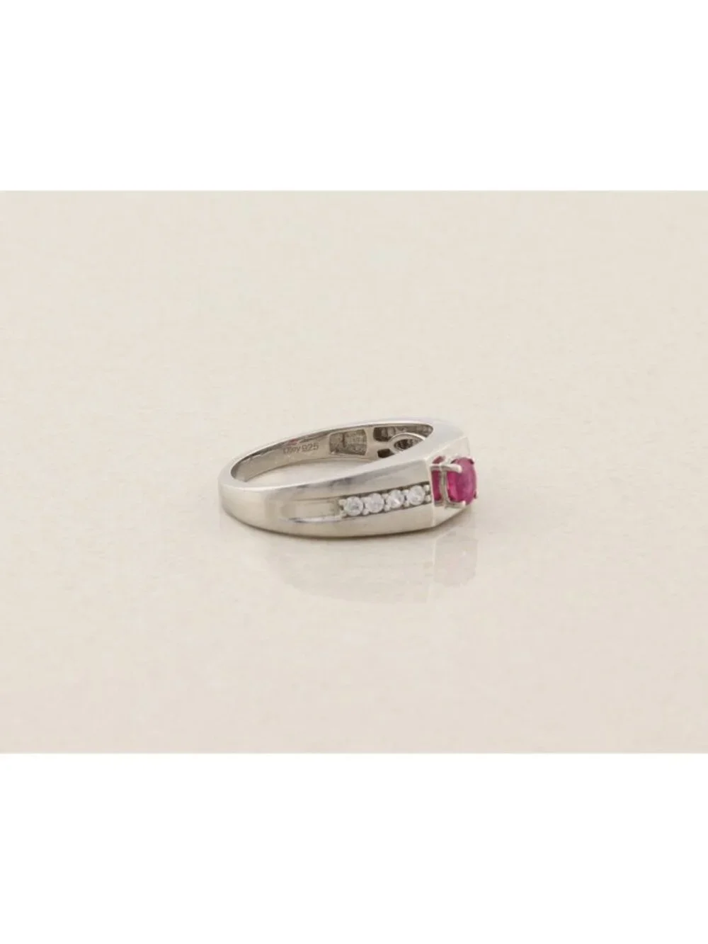 Men's Sterling Silver Natural Ruby & White Zircon Ring Size 12 1/4
